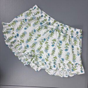 Piyama womens XS white blue green floral ruffle lounge pajama shorts 100% cotton